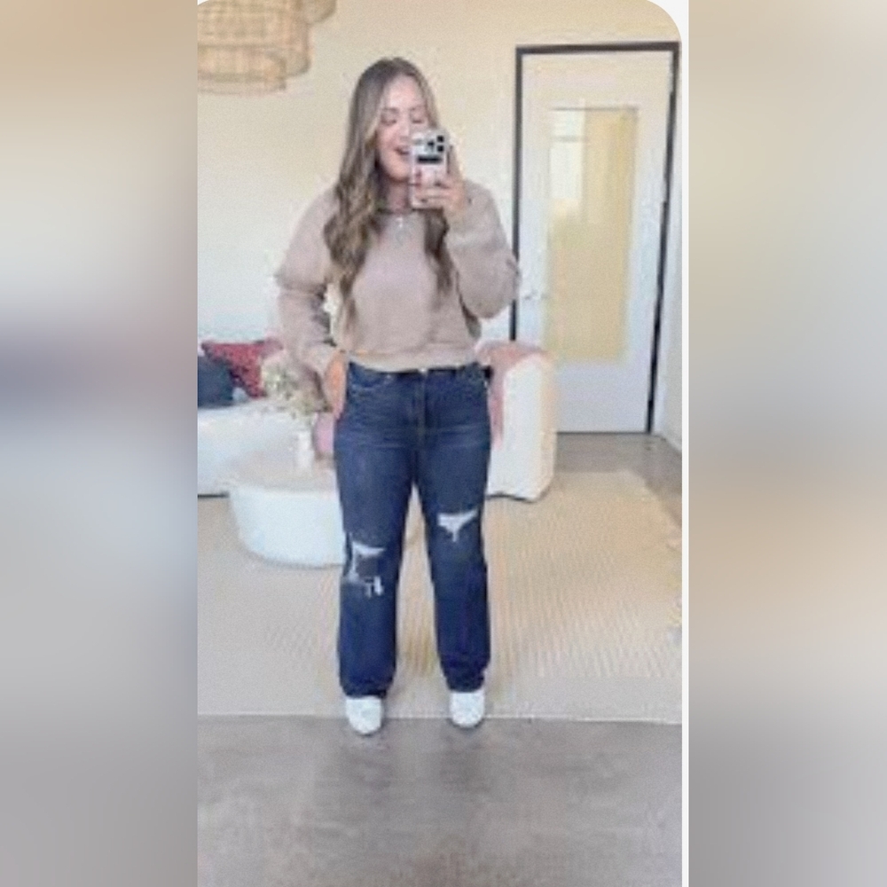 RFM Los Angeles Dark Wash Distressed Wide Leg Tummy Control Jeans 18